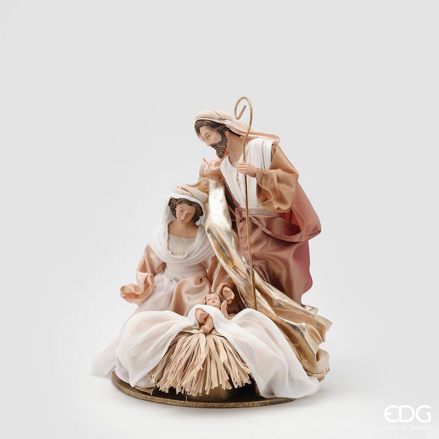 EDG Enzo De Gasperi Nativité Lord avec Berceau et Paille H34 cm Ivoire Or – Décoration Noël Crèche