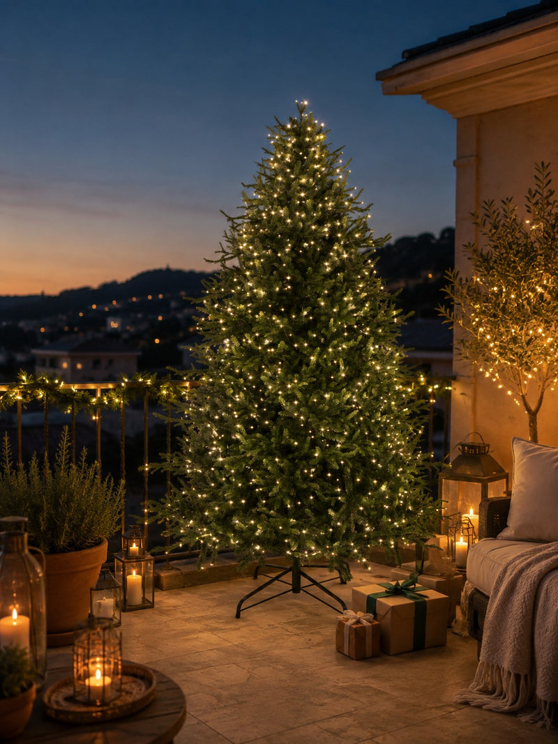 Sapin de Noël de luxe EDG Enzo De Gasperi en pin, hauteur 300 cm, diamètre 186 cm, avec 7 000 LED vertes