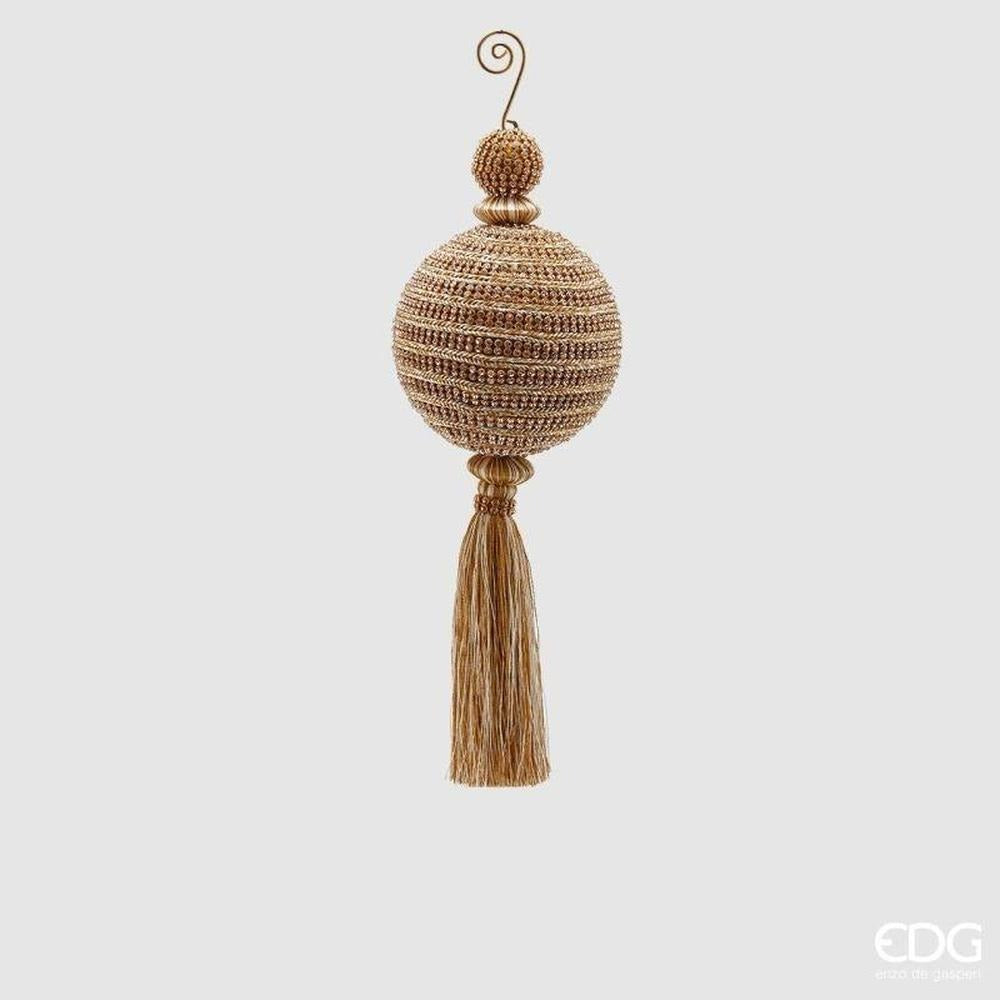 EDG Enzo De Gasperi Boule de Noël en Tissu avec Diamants et Pompon H27 cm Or – Décoration pour Sapin