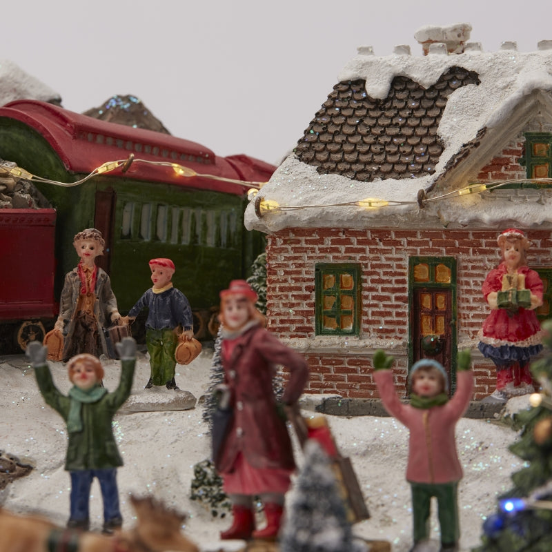 EDG Enzo De Gasperi Train Station with Led Christmas H 24 Cm 38 x 27 Cm Multicolor