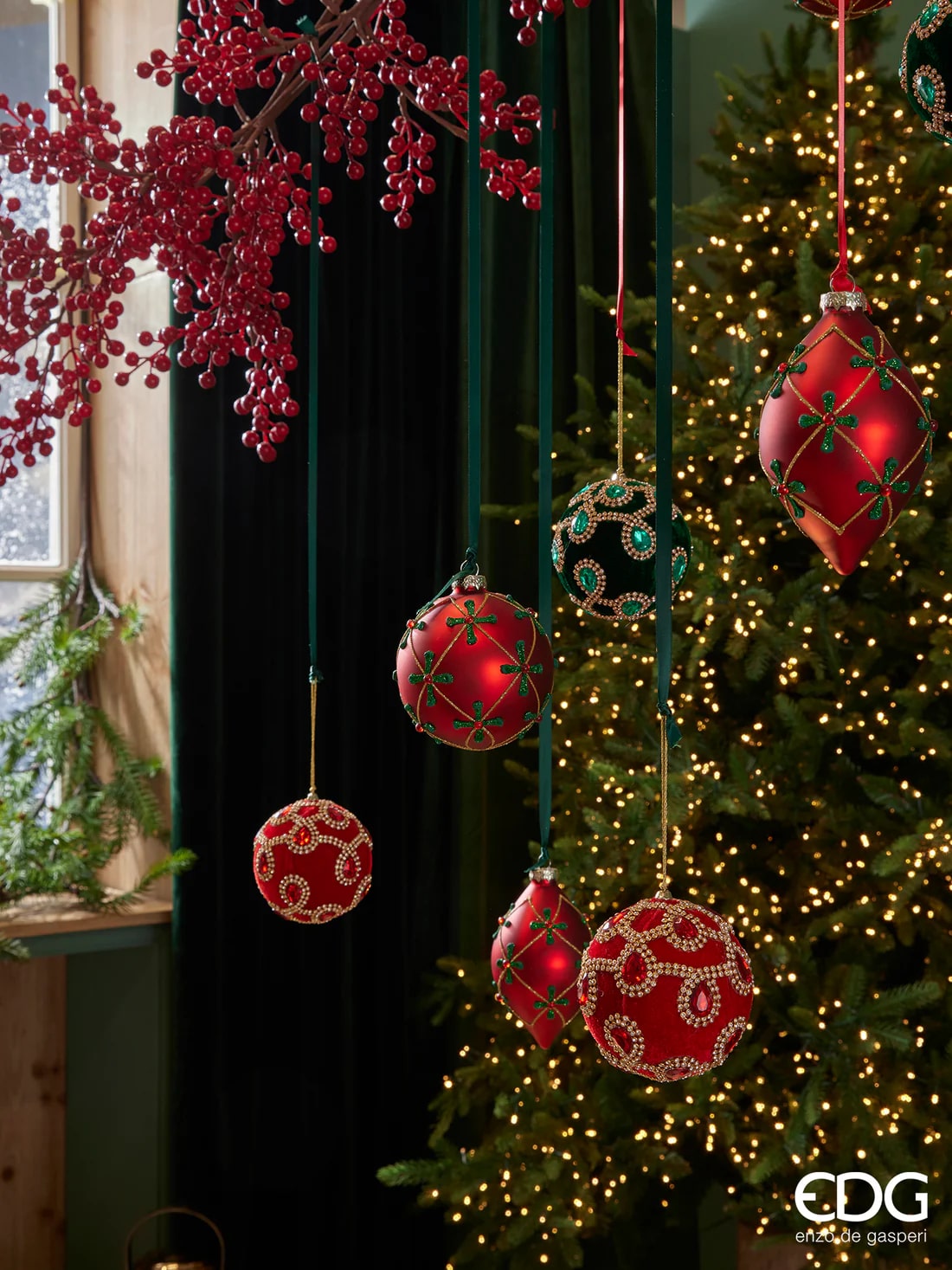 EDG Enzo De Gasperi Christmas Ball Gems Velvet D 10 Cm Dark Green 1 Pc