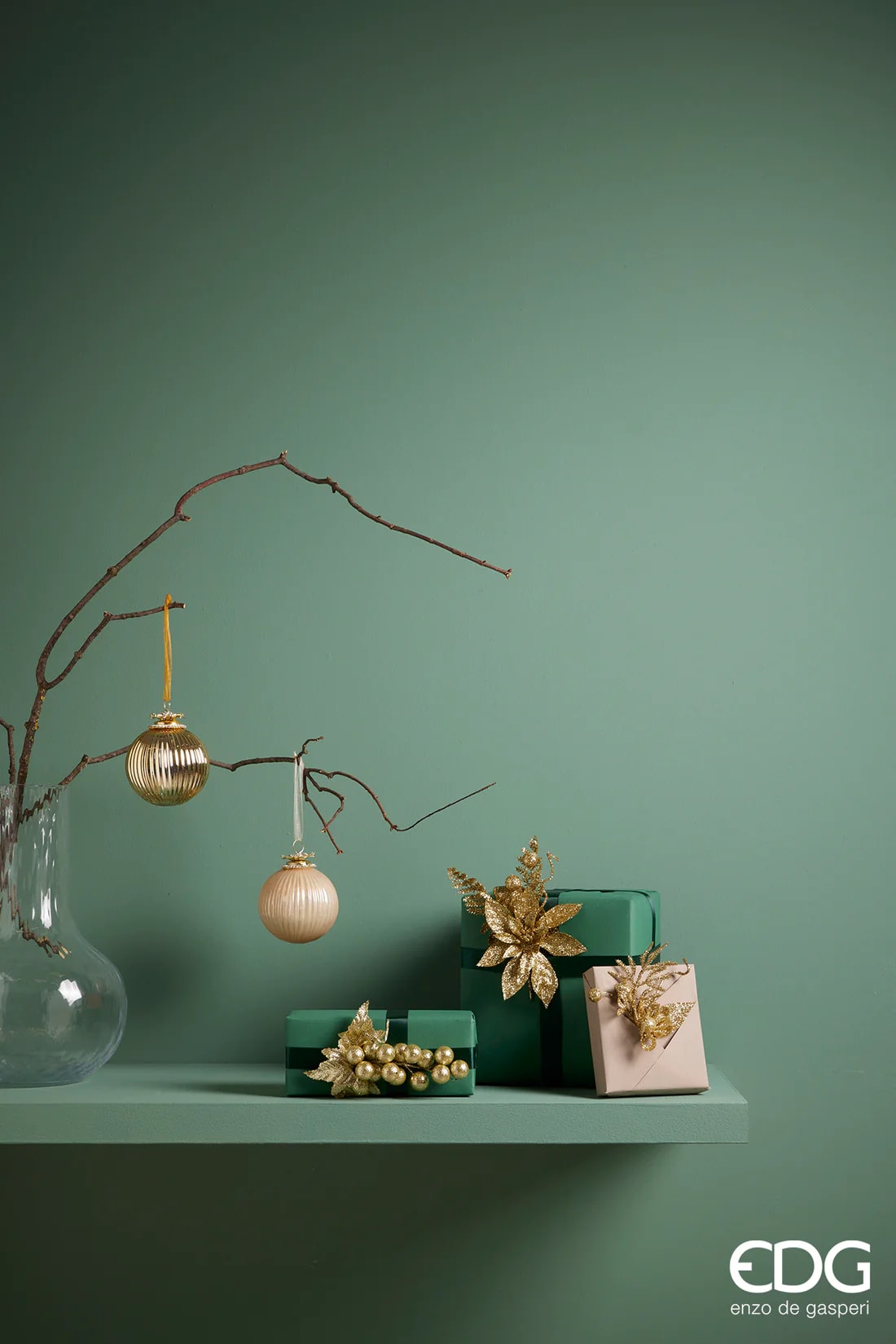 Boule de Noël EDG Enzo De Gasperi en verre à rayures dorées, diamètre 10 cm, 1 pièce