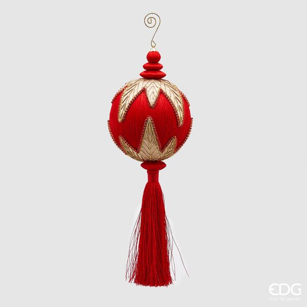 Décoration de Noël EDG Enzo De Gasperi Pompon brodé H 36 cm P 12 cm Rouge Or
