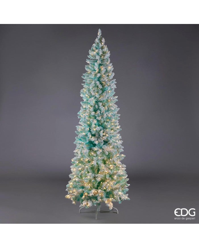 EDG Enzo De Gasperi Candy Pine Christmas Tree, Snow-covered, with 480 LEDs, H 210 cm, D 78 cm, Tiffany