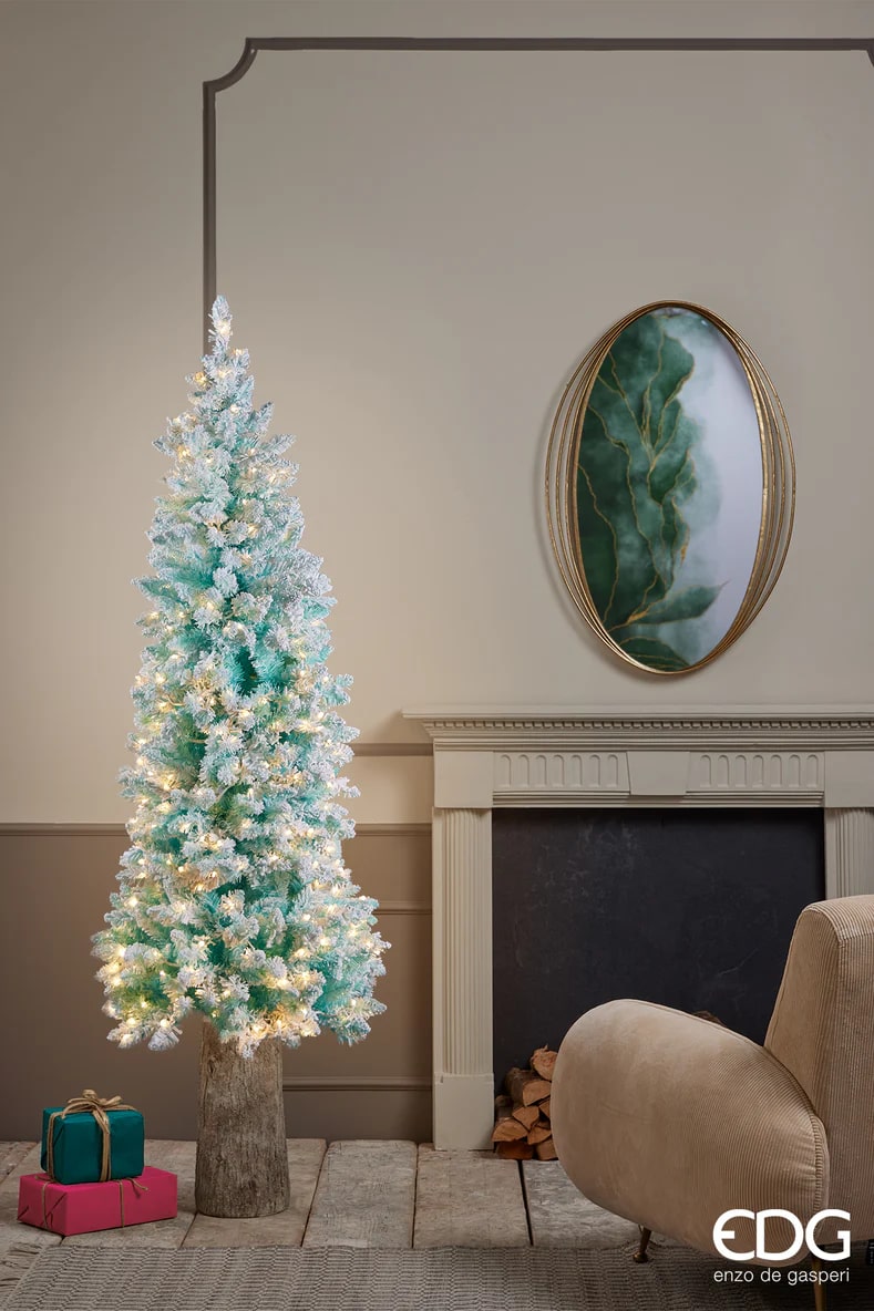 EDG Enzo De Gasperi Sapin de Noël artificiel Candy enneigé avec 360 LED, hauteur 180 cm, diamètre 71 cm, couleur Tiffany.