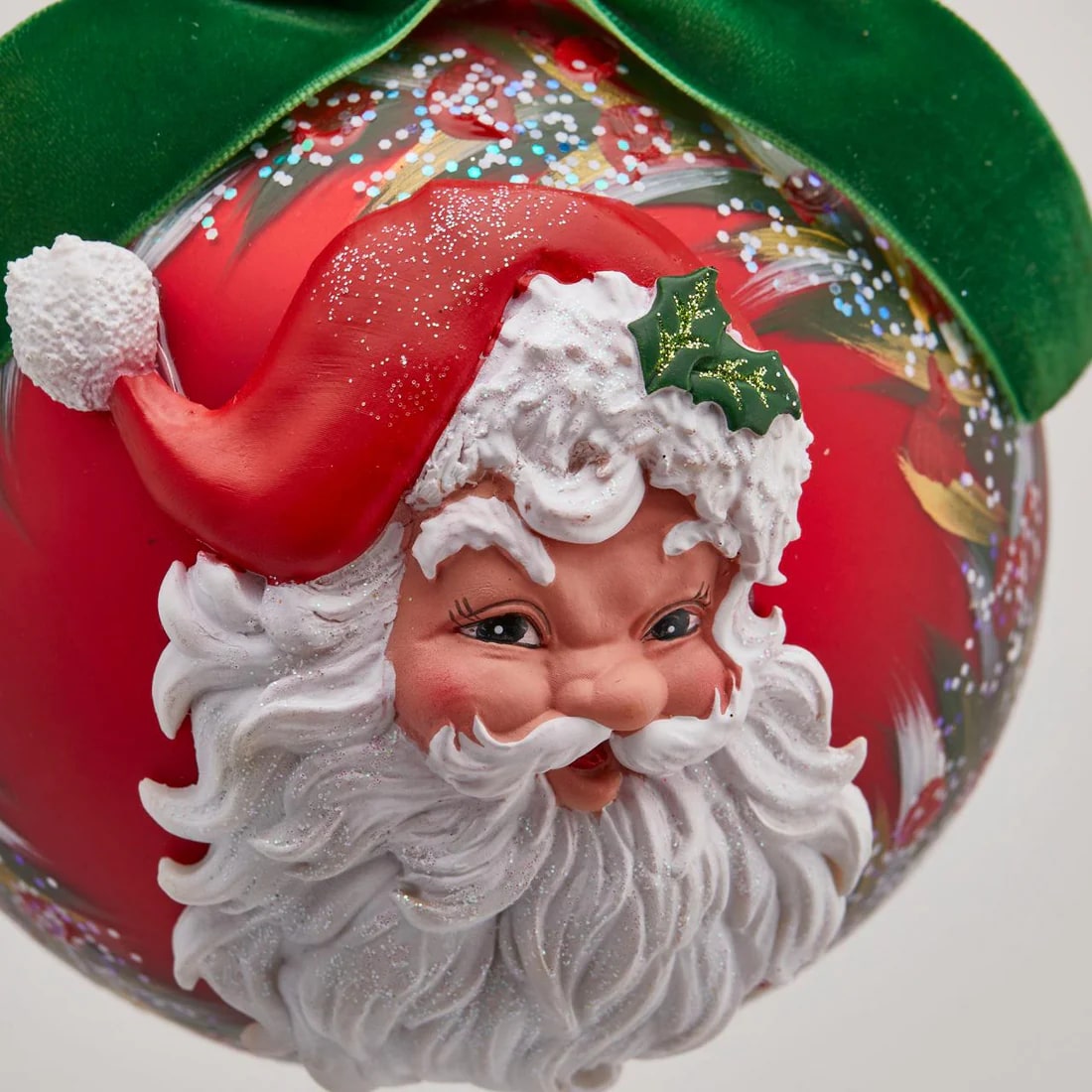 Boule de Noël en verre EDG Enzo De Gasperi, col Père Noël, diamètre 12 cm, vert et rouge