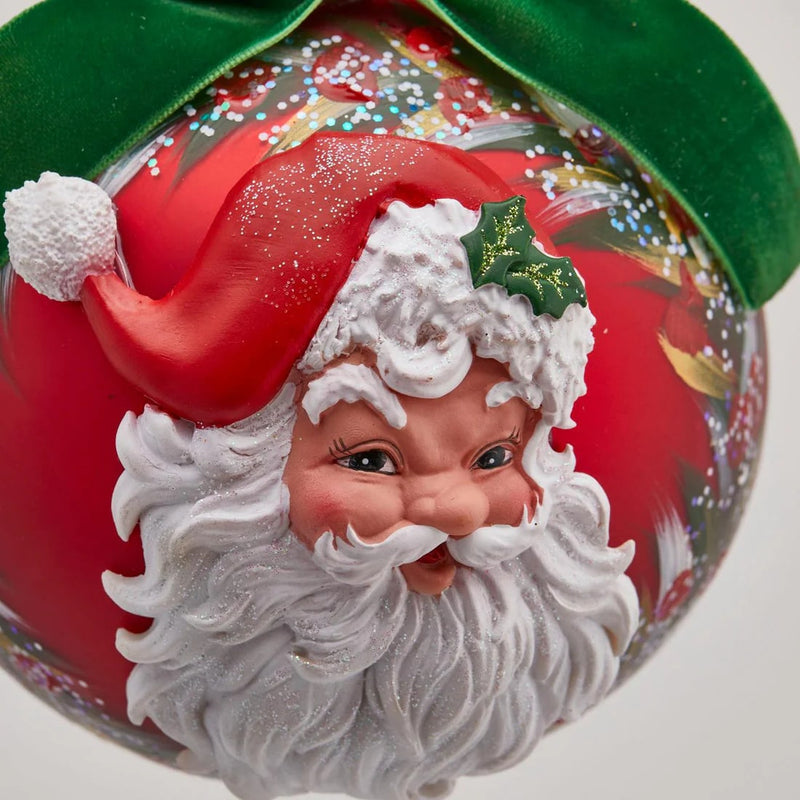 Boule de Noël en verre EDG Enzo De Gasperi, col Père Noël, diamètre 12 cm, vert et rouge
