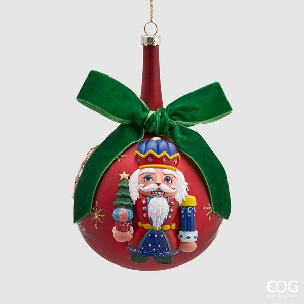Boule de Noël EDG Enzo De Gasperi en verre, col soldat, diamètre 10 cm, rouge
