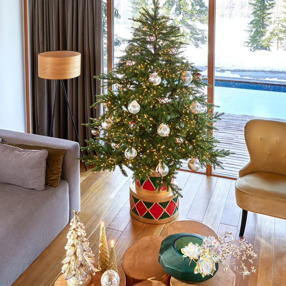 Pied de sapin de Noël EDG Enzo De Gasperi en pin, forme tambour, H 49 cm, D 45 cm, 19 kg, vert et rouge