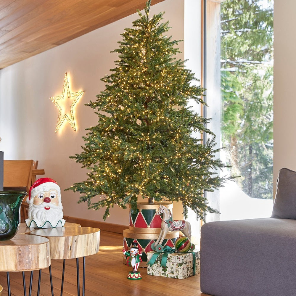 Pied de sapin de Noël EDG Enzo De Gasperi en pin, forme tambour, H 49 cm, D 45 cm, 19 kg, vert et rouge