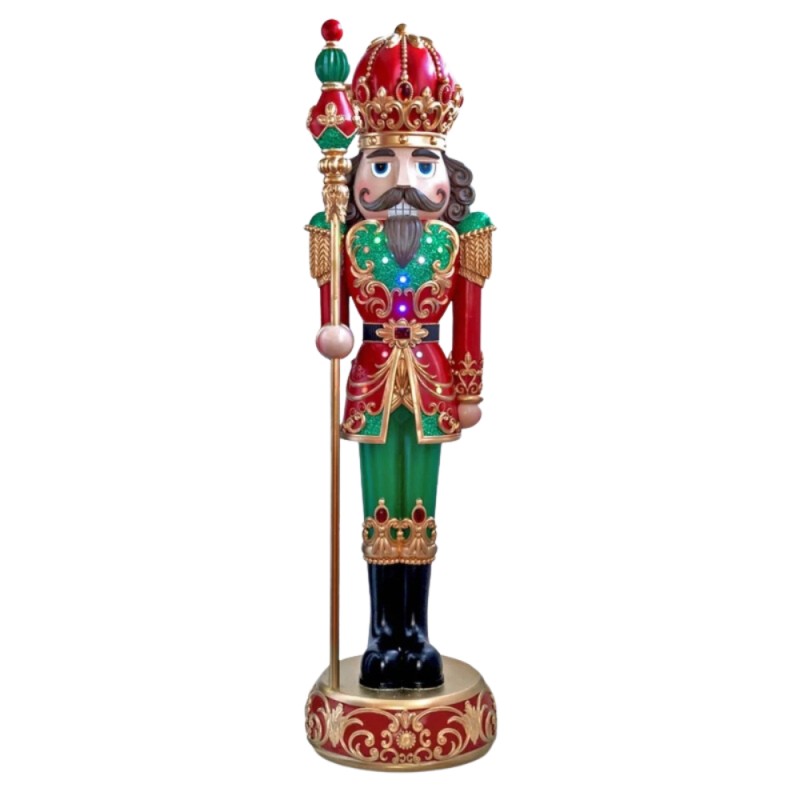 EDG Enzo De Gasperi Poly Christmas Soldier with Led and Music H 184 Cm D 53 Cm Green Red, DISPLAY ITEM, COLLECTION IN STORE ONLY
