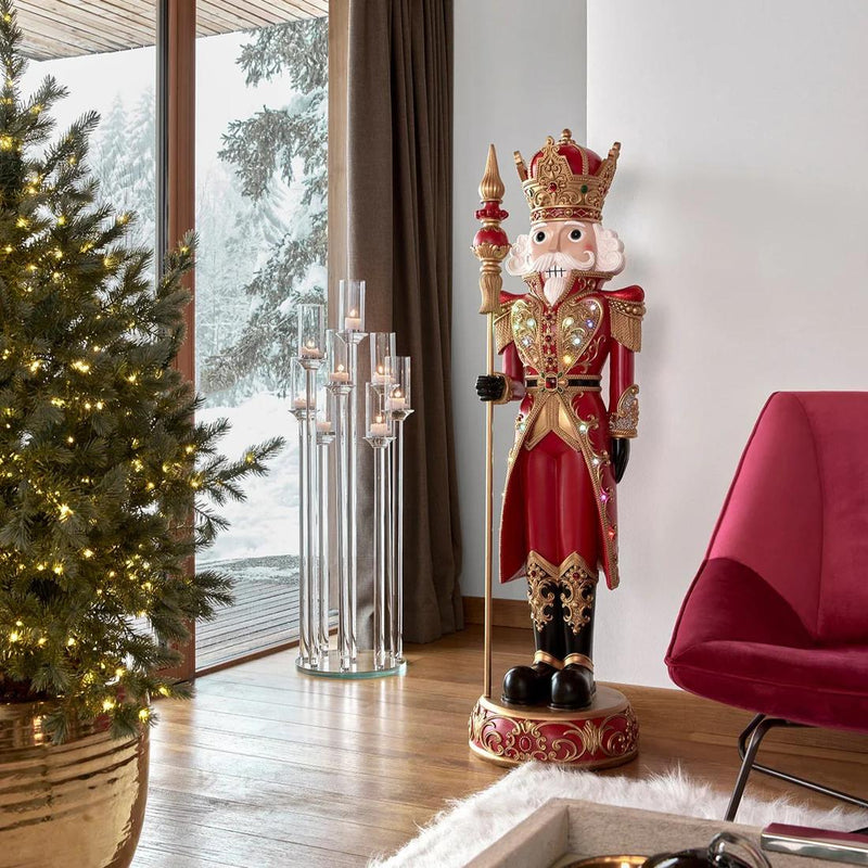 EDG Enzo De Gasperi Poly Soldier Noël avec musique LED H 153 cm P 40 cm Rouge Or