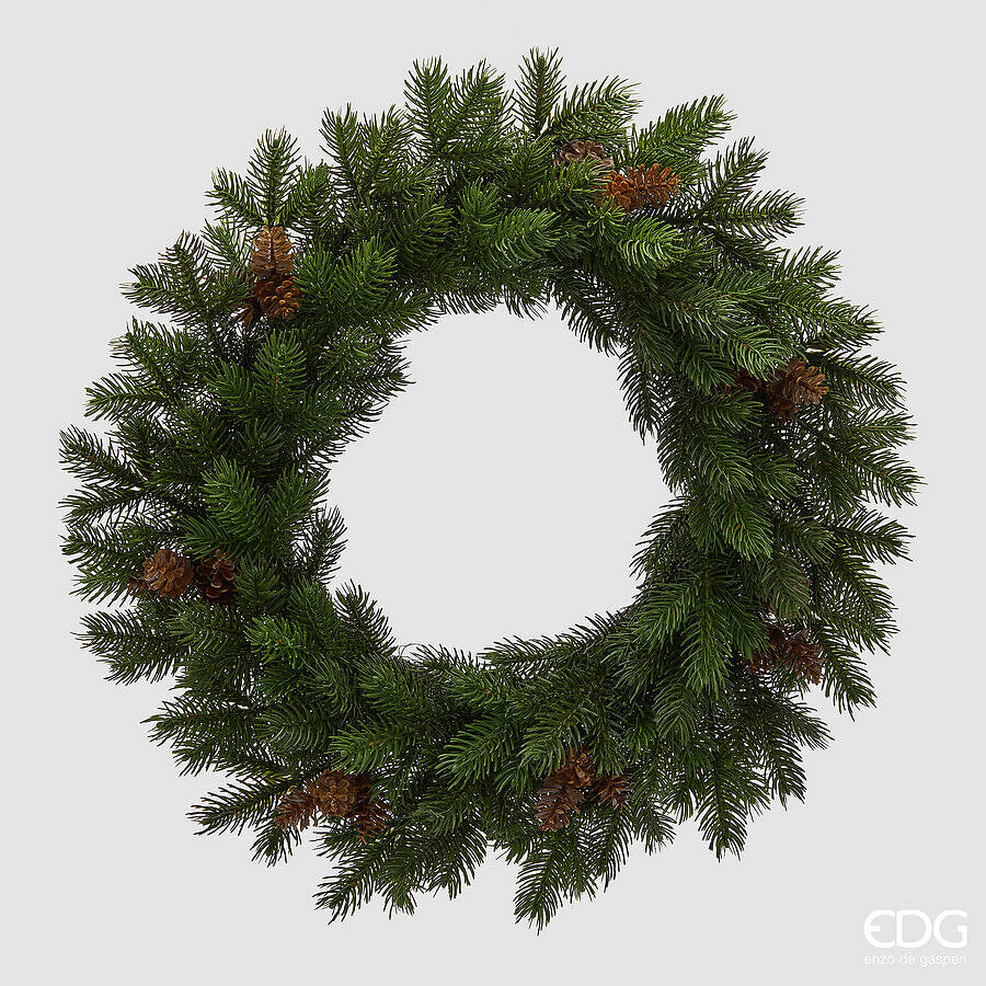 EDG Enzo De Gasperi Couronne de Sapin avec Pommes de Pin Green Ø60 cm – Décoration Artificielle de Noël