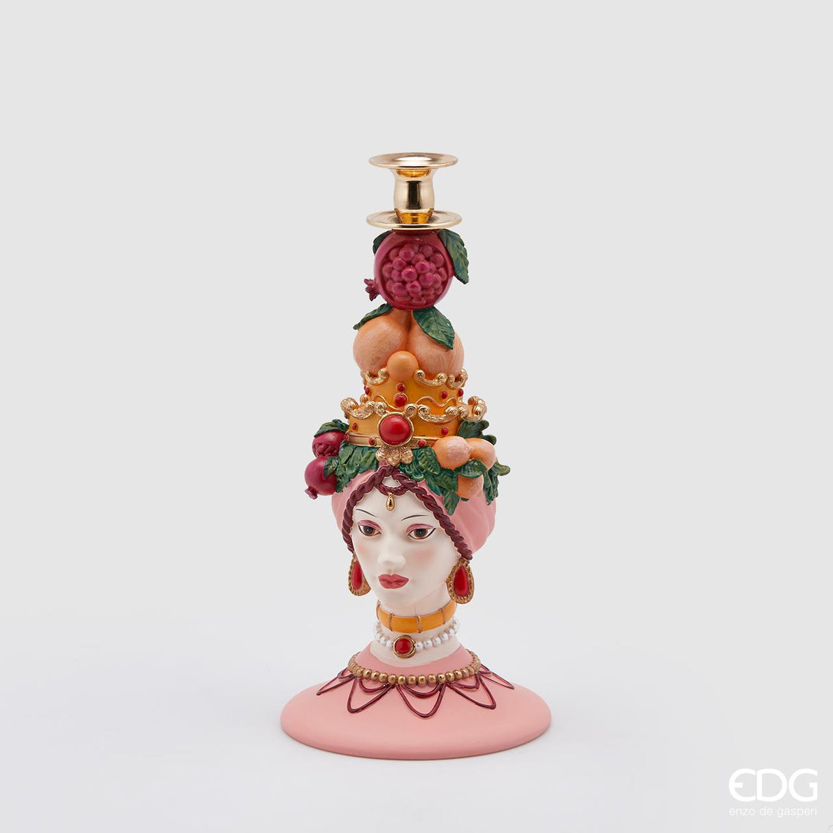 EDG Enzo De Gasperi Sicily Polyresin Candle Holder H36 D17 Pink