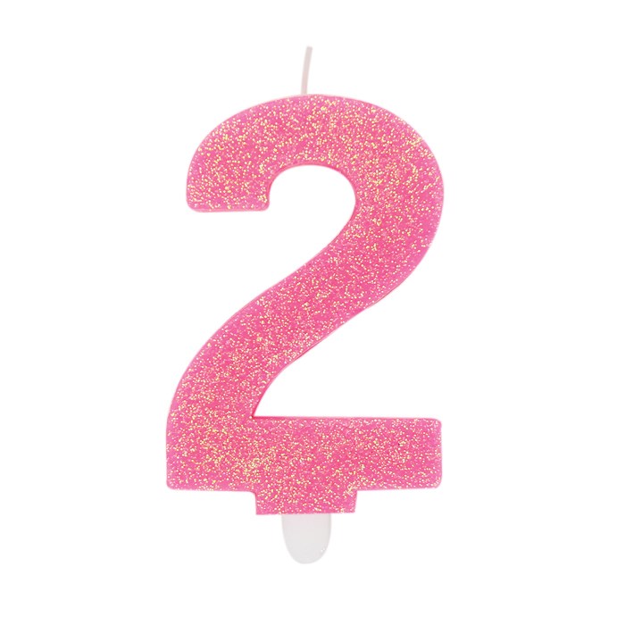 Big Party Candle Number 2 Wax Sweety Fuchsia Glitter