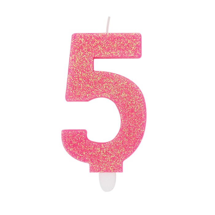 Big Party Candle Number 5 Wax Sweety Fuchsia Glitter