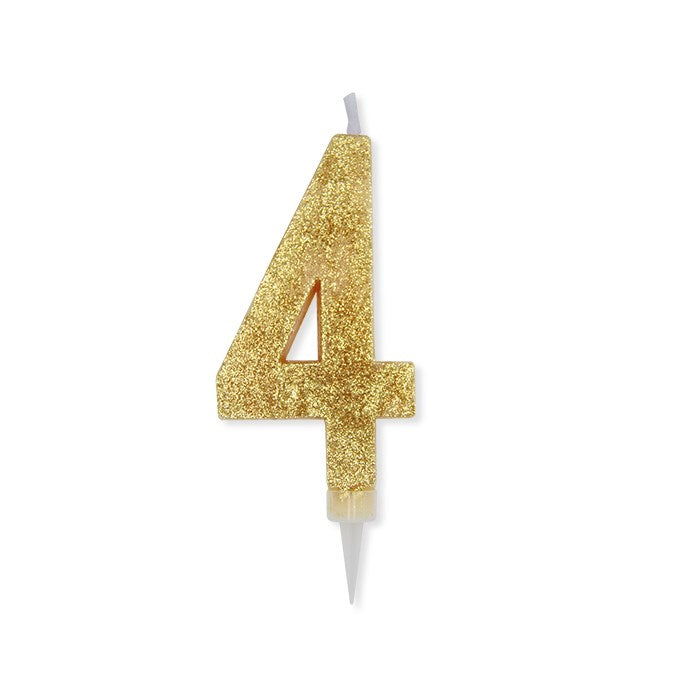 Bougie de fête Big Party numéro 4 Max Wax Sweety Gold Glitter
