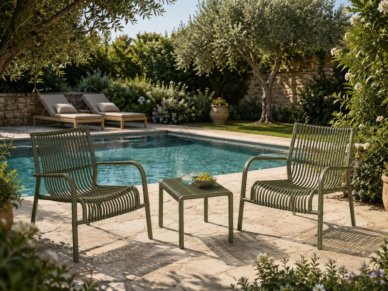 L'Arcolaio Ensemble Jardin Ponza Vert : 2 Fauteuils et Petite Table UV