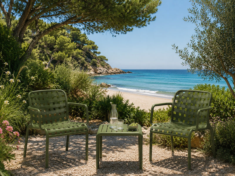 L'Arcolaio Ensemble Ventotene Vert avec 2 Fauteuils et Table Basse en Polypropylène