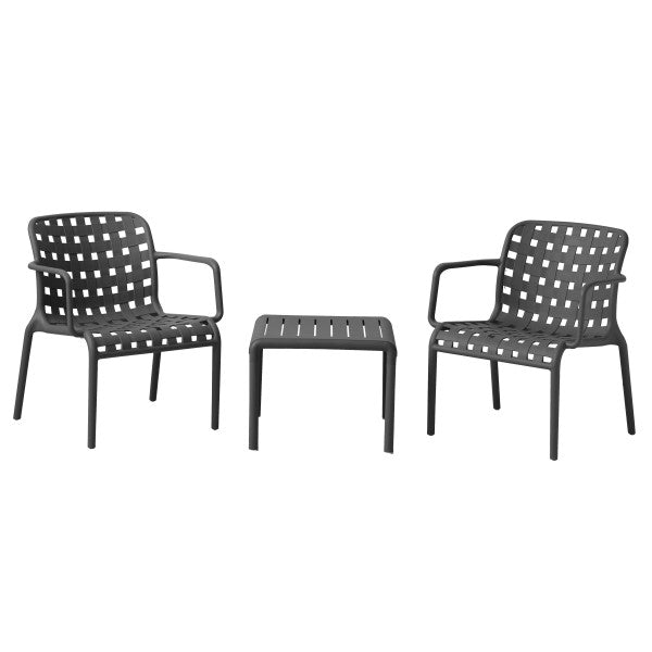 L'Arcolaio Ensemble Ventotene Noir avec 2 Fauteuils et Petite Table en Polypropylène