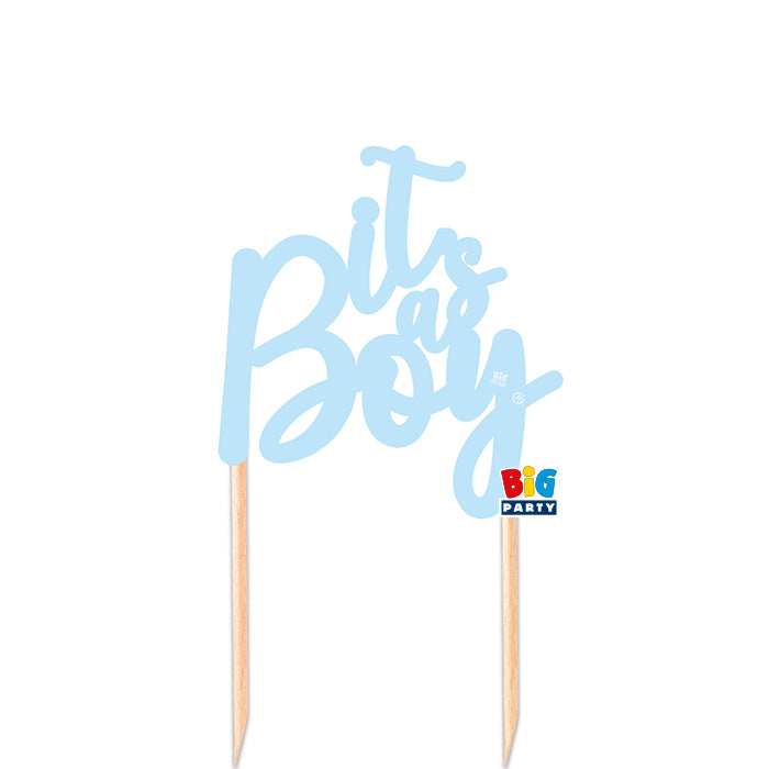 big party big party cake topper italic in carta 12 x 21 cm its a boy celeste ean 8020834757040