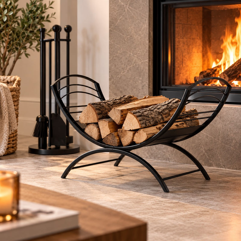 Ad Trend Portalegna in Ferro Nero 48x33,5xH35 cm – Cesto Portalegna Moderno per Camino e Stufa