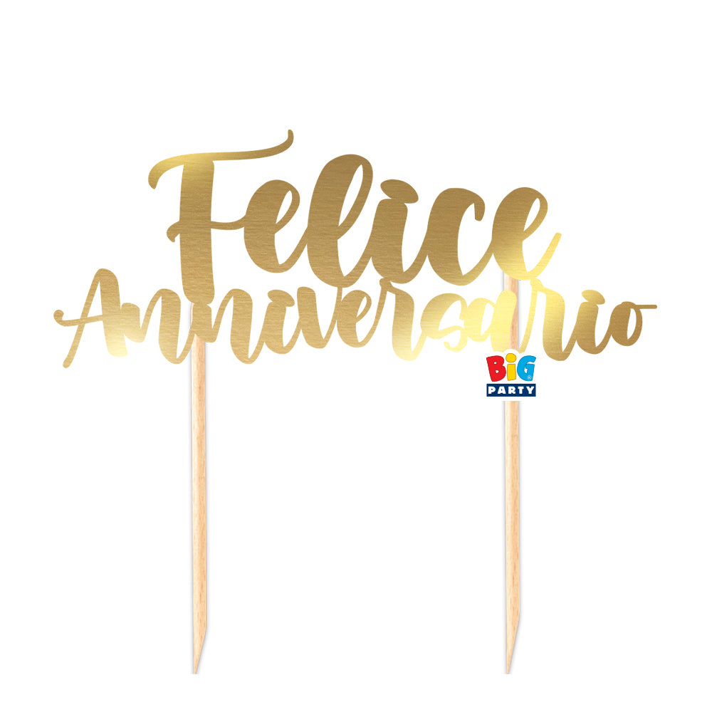 big party big party cake topper italic felice anniversario carta oro ean 8033954046277