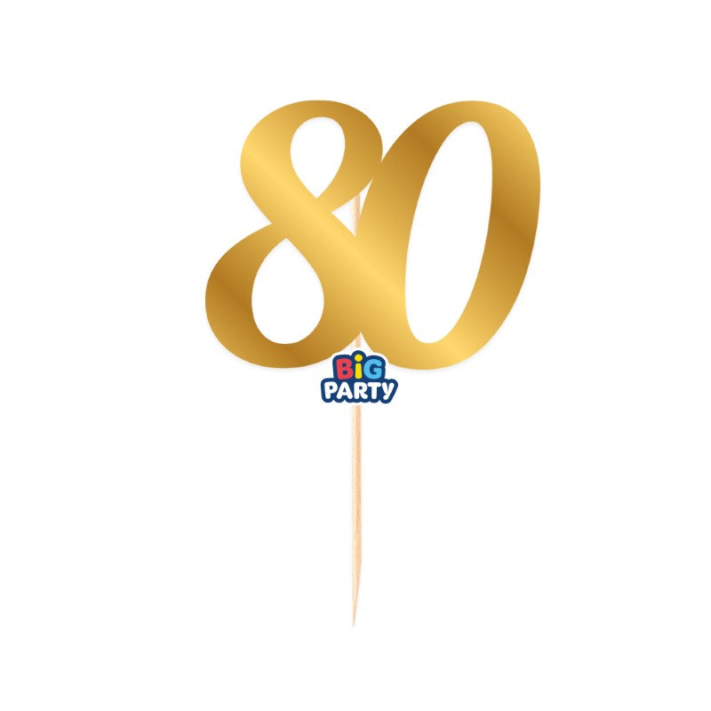 Grand Cake Topper Mini Big Party Num. 80 Or Métal