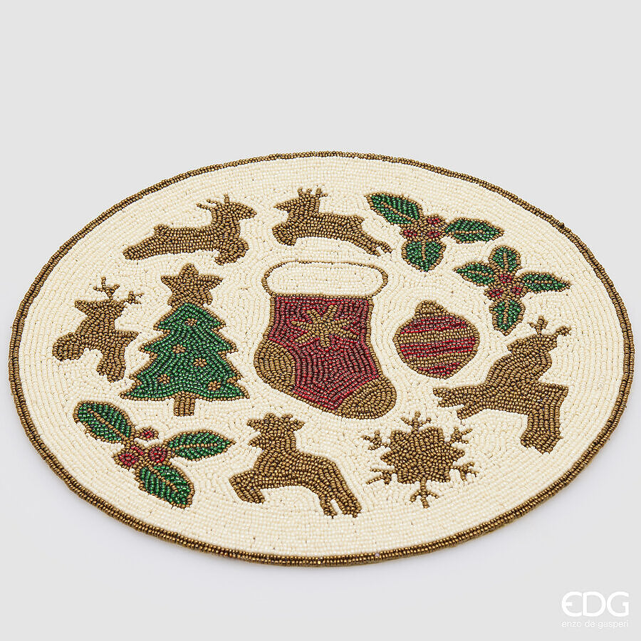 EDG Enzo De Gasperi Dessous de Assiette Rond Sapin et Renne Green Red Ø35 cm – Table de Noël