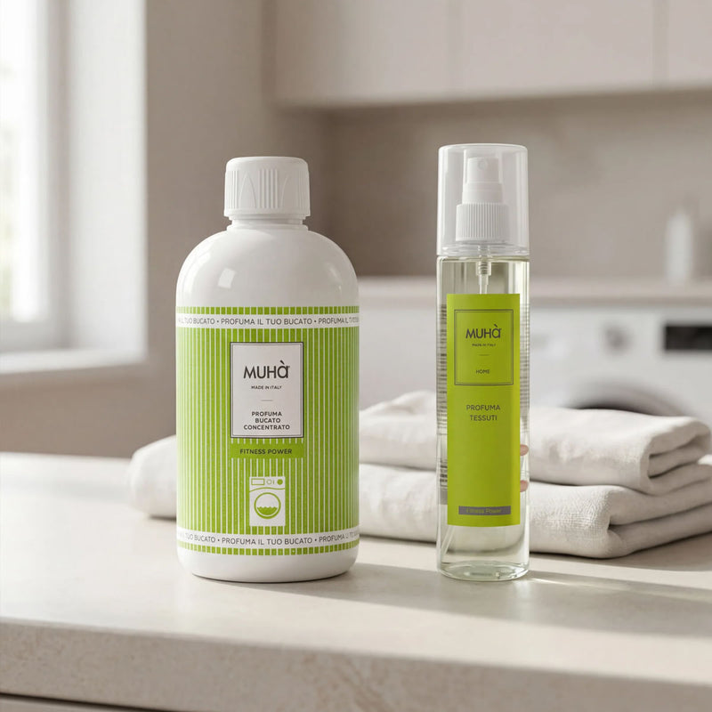 Muhà Set Profumatore Bucato Fitness Power 200 ml + Spray 125 ml – Idea Regalo