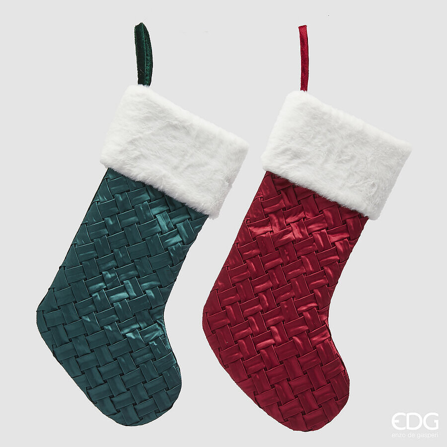 Chaussette de Noël tissée EDG Enzo De Gasperi H 56 cm Vert Rouge 1 pièce