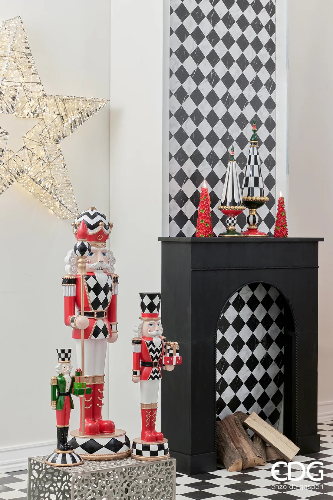 Décoration de Noël EDG Enzo De Gasperi Soldat Échecs H 61 cm Blanc Rouge