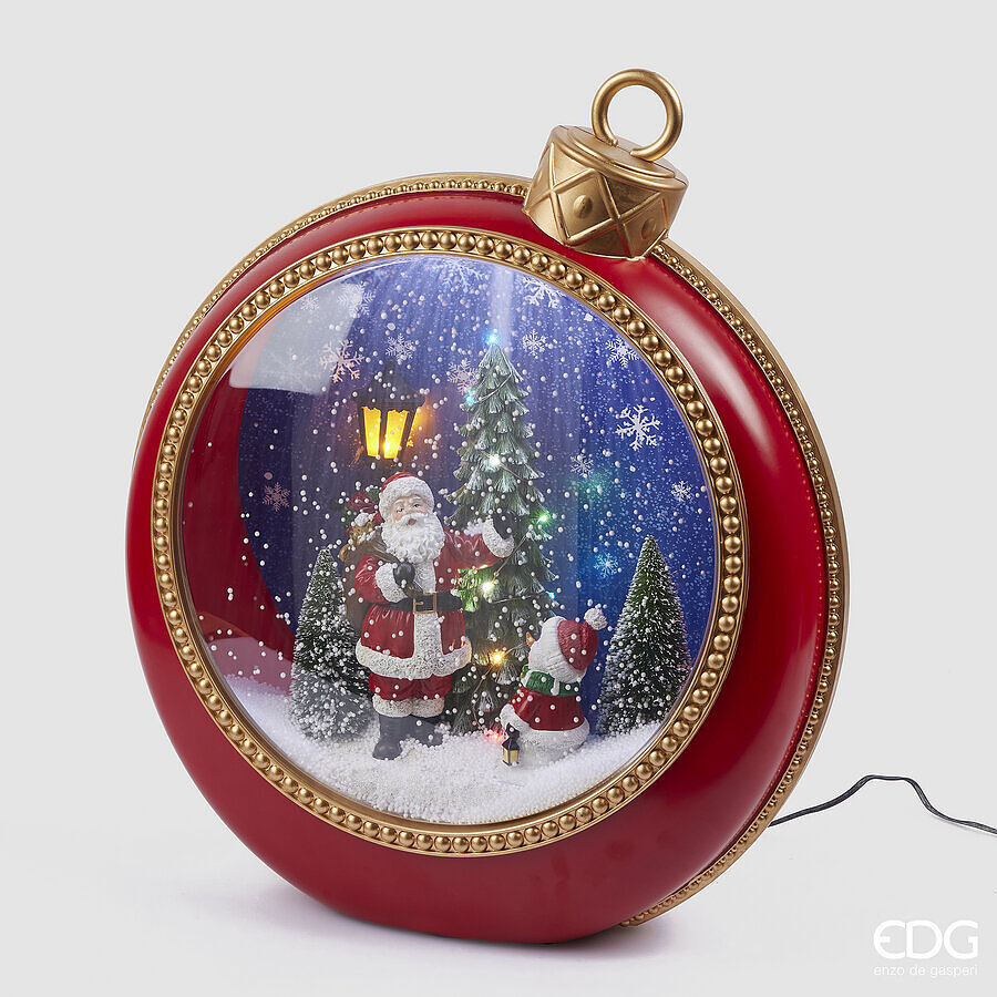 Diorama Père Noël avec boule de pin MiniLed EDG Enzo De Gasperi H 46 cm l 40 cm L 15 cm Rouge Or