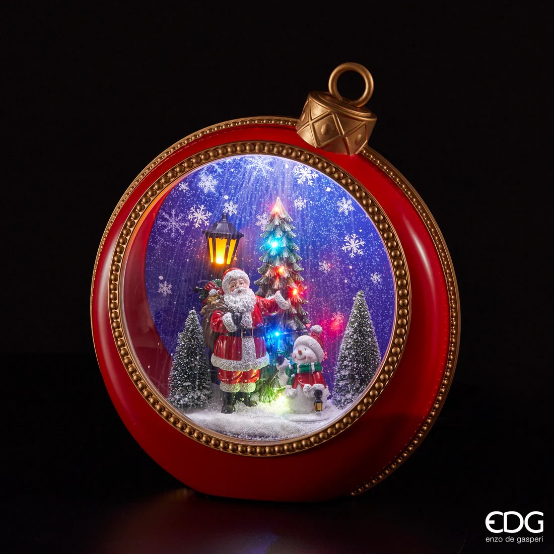 Diorama Père Noël avec boule de pin MiniLed EDG Enzo De Gasperi H 46 cm l 40 cm L 15 cm Rouge Or