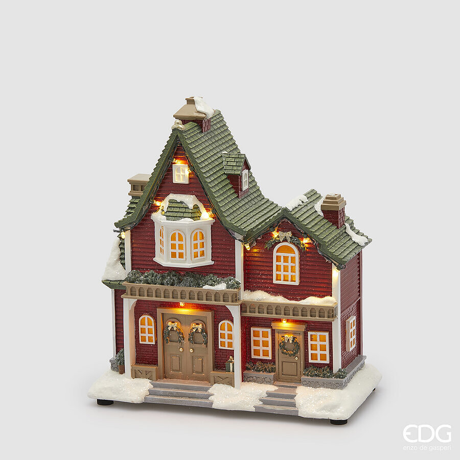 Décoration de Noël EDG Enzo De Gasperi Maison H 26 cm l 25 cm l 13 cm Musique Led Vert Rouge