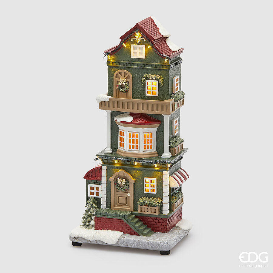 Décoration de Noël EDG Enzo De Gasperi Maison H 36 cm L 17 cm L 14,5 cm Musique Led Vert Rouge