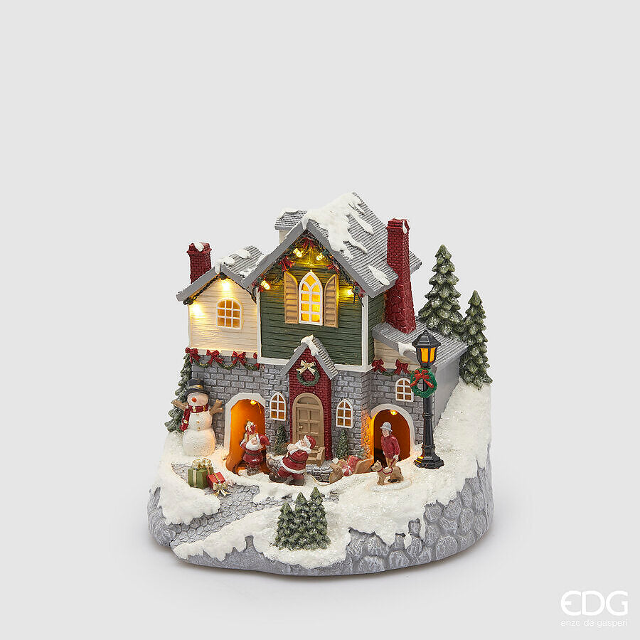 EDG Enzo De Gasperi Diorama Maison de Noël H 22,5 cm l 22,5 cm l 21 cm LED multicolore