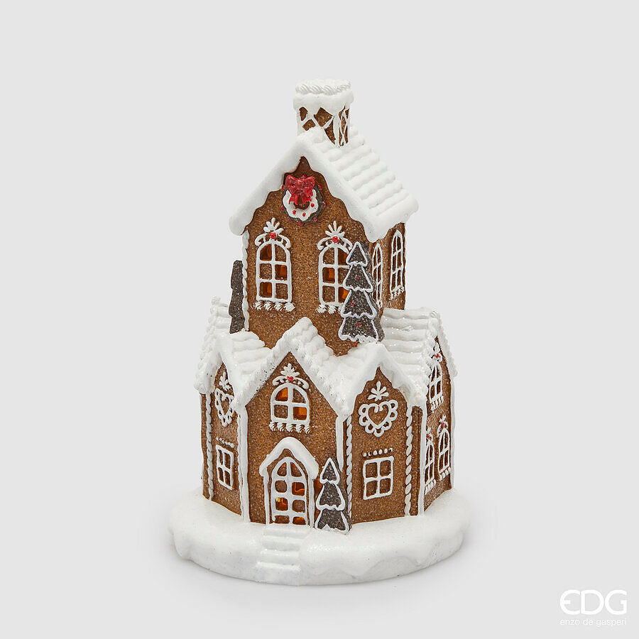 Décoration de Noël EDG Enzo De Gasperi Maison en pâte d'amande H 32 cm L 20 cm L 20 cm Led Noisette