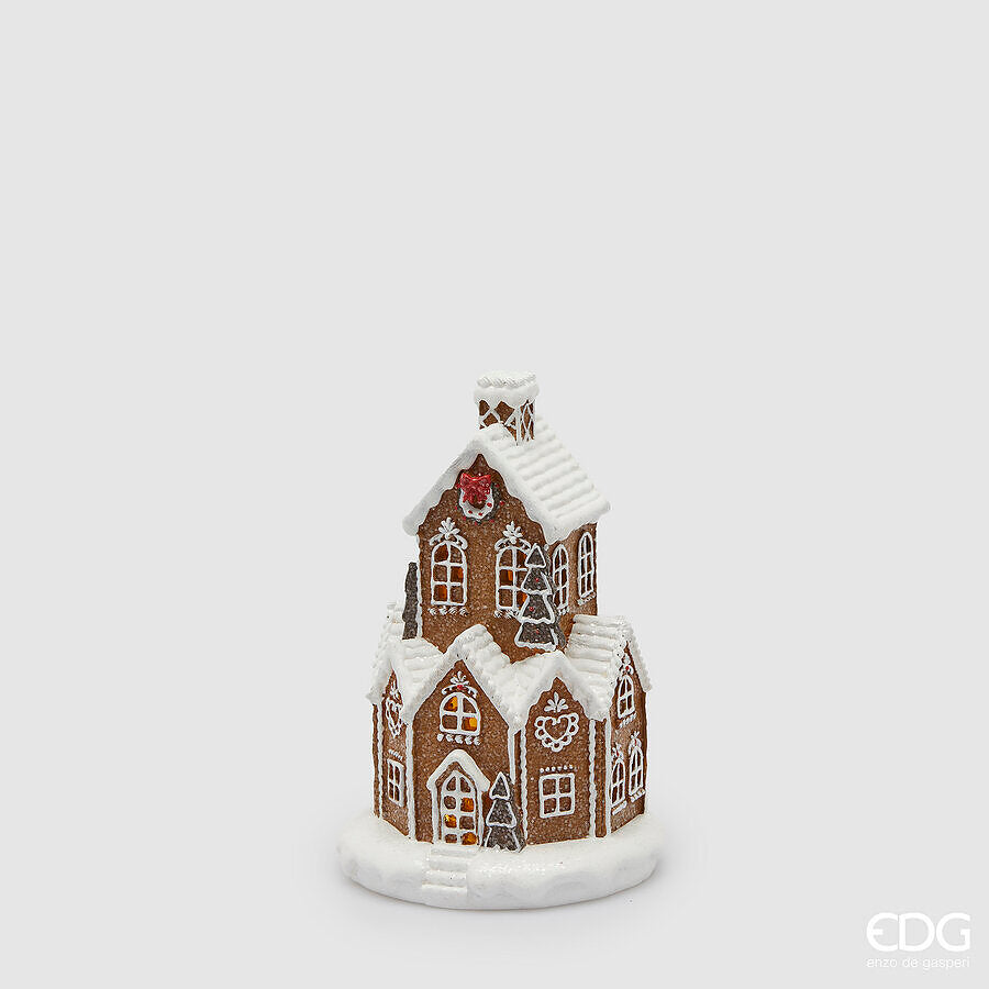Décoration de Noël EDG Enzo De Gasperi Maison en pâte d'amande H 23 cm L 14 cm L 14 cm Led Noisette