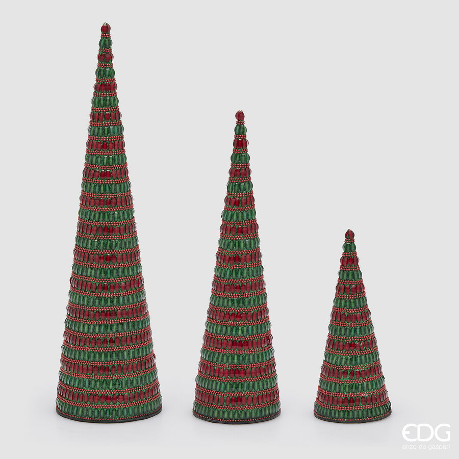 Décoration de Noël EDG Enzo De Gasperi, lot de 3 cônes DecorGemme, H 46 cm, P 13 cm, vert et rouge