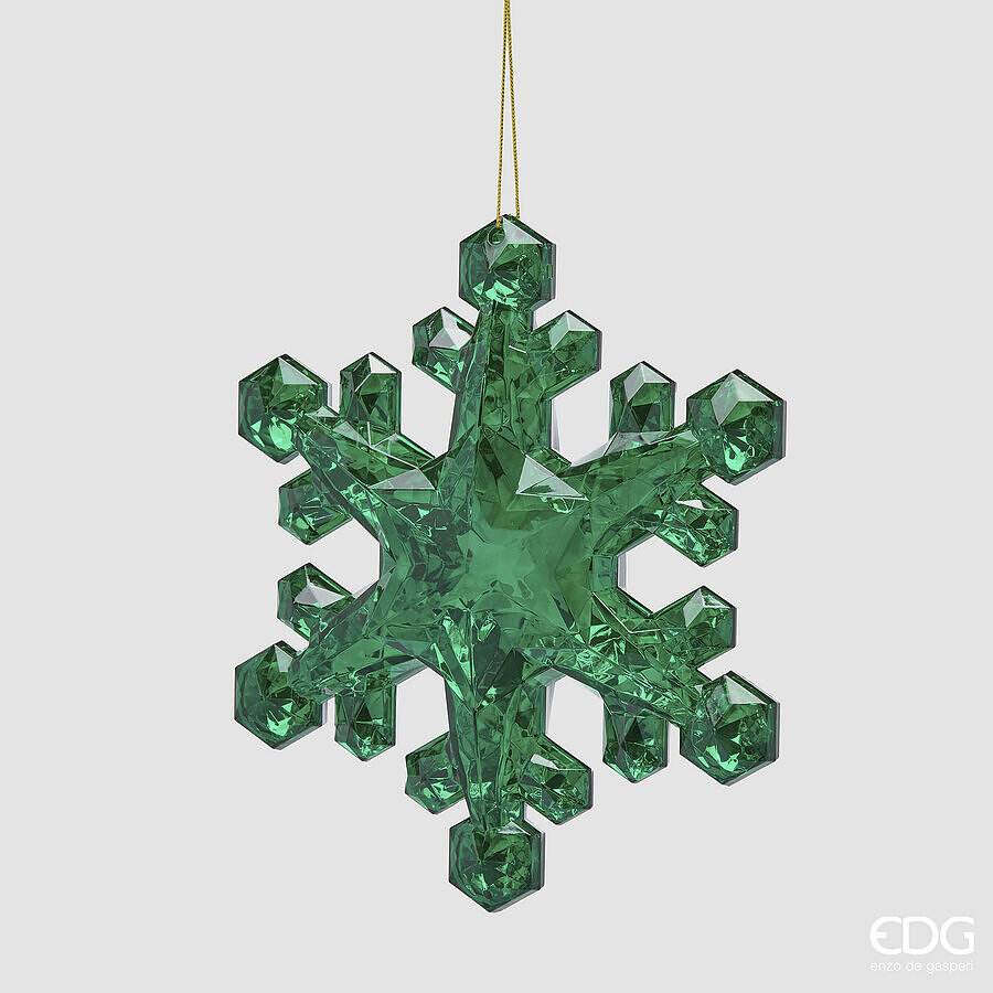 EDG Enzo De Gasperi Flocon de Neige Décoratif avec Diamants Vert H23,5 cm à Suspendre – Décoration de Noël