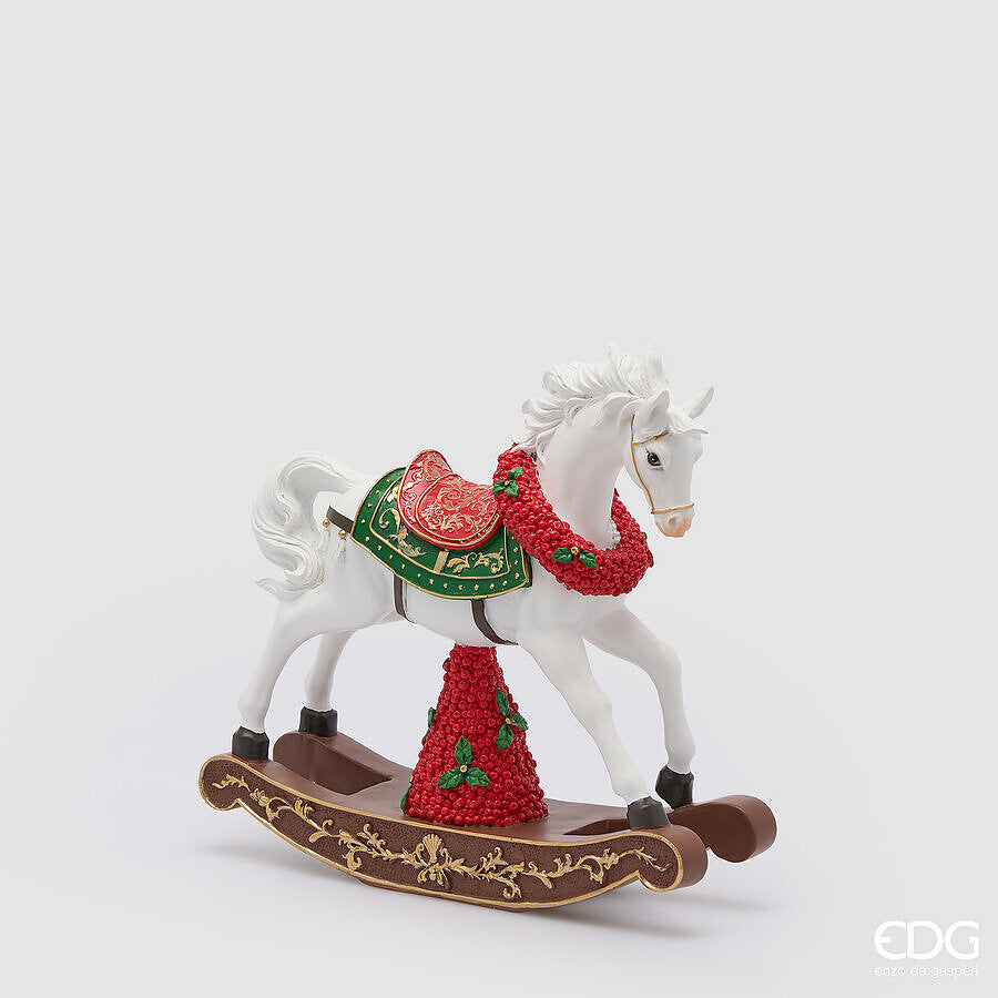 EDG Enzo De Gasperi Cavallo a Dondolo Natalizio H30,5x32,5x9 cm Bianco Rosso – Decorazione di Natale
