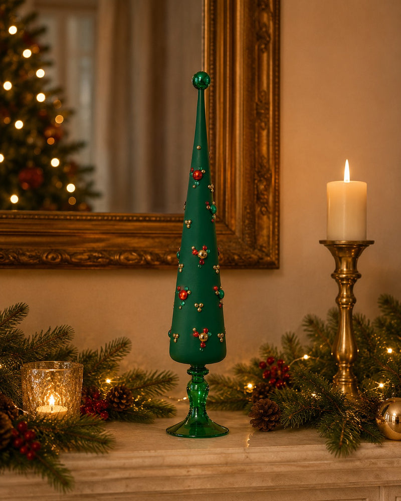 EDG Enzo De Gasperi Cono Decorativo con Bolle H70 cm Verde in Vetro – Decorazione di Natale