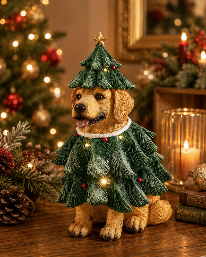 EDG Enzo De Gasperi Chien avec Sapin LED H57x36x34 cm Vert Mix – Décoration Noël Lumineuse