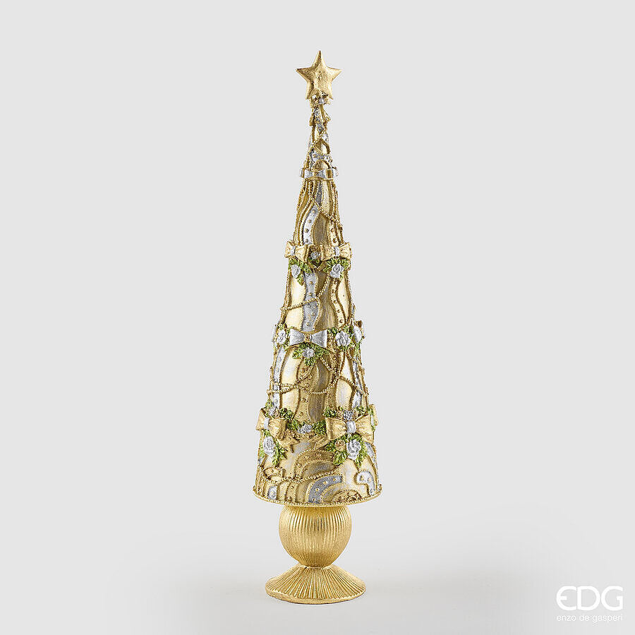 EDG Enzo De Gasperi Pino Decoglitter Silver Gold H47 Ø13 cm – Décoration de Noël