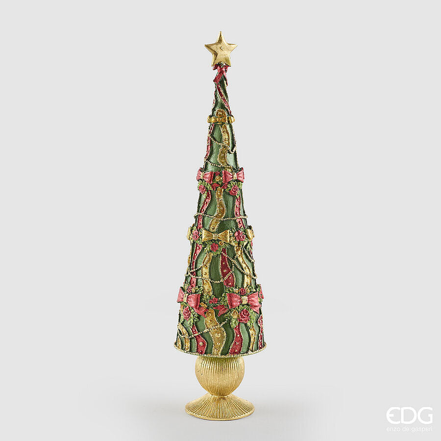 EDG Enzo De Gasperi Pino Decoglitter Verde Rosso H47 Ø13 cm – Décoration de Noël