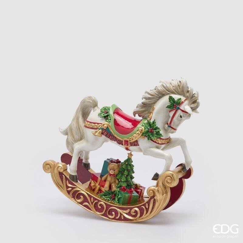 EDG Enzo De Gasperi Cavallo a Dondolo Natalizio H37x34x13 cm Verde Rosso – Decorazione di Natale