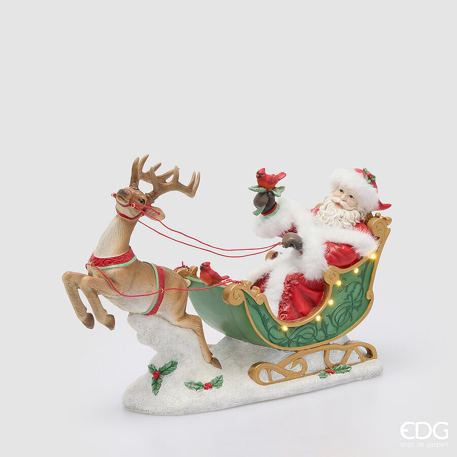EDG Enzo De Gasperi Décoration Père Noël sur Traîneau Green Red avec LED 44x15xH28 cm – Décoration de Noël