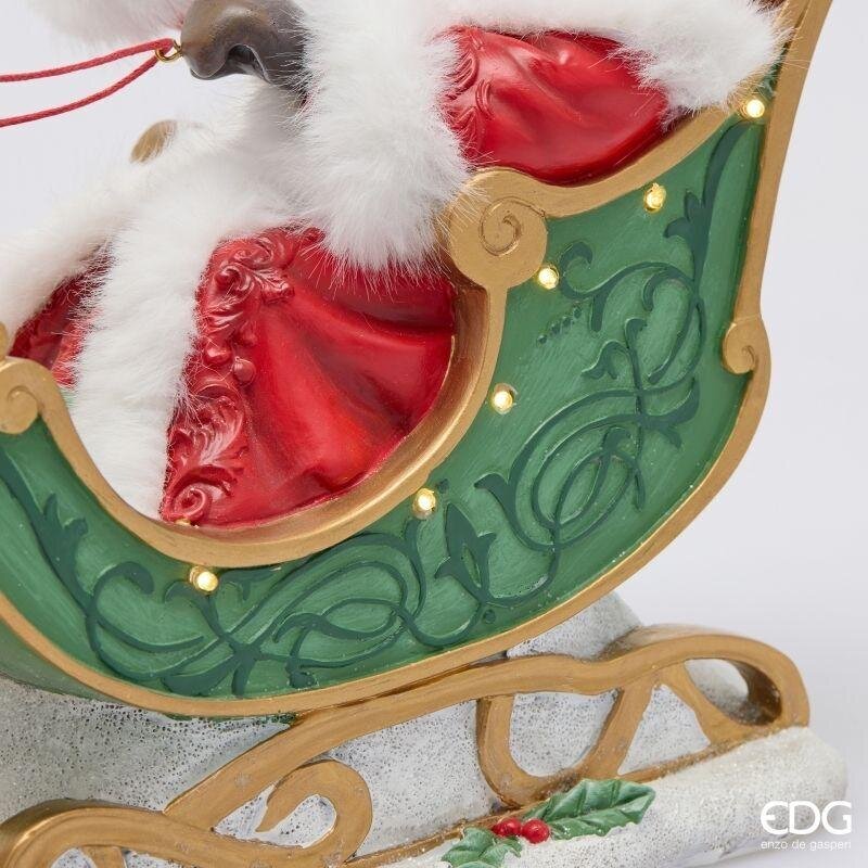 EDG Enzo De Gasperi Décoration Père Noël sur Traîneau Green Red avec LED 44x15xH28 cm – Décoration de Noël