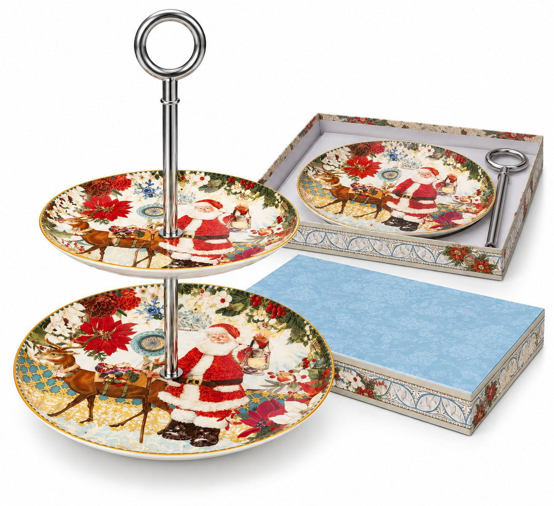 Présentoir 2 Étages Porcelaine Père Noël 27 cm